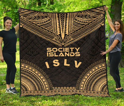 Society Islands Premium Quilt - Society Islands Flag Polynesian Chief Gold Version 1