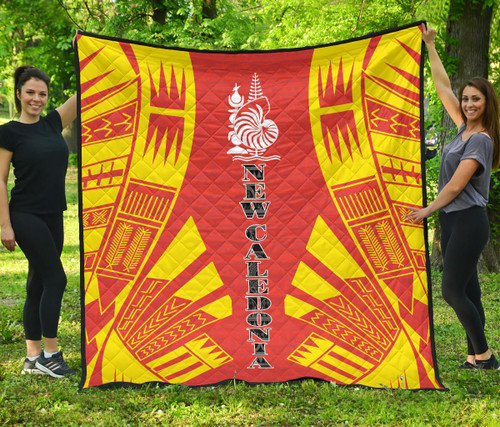 New Caledonia Premium Quilt - New Caledonia Coat Of Arms Polynesian Yellow Tattoo 1