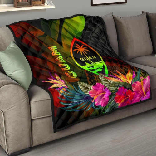 Guam Polynesian Premium Quilt -  Hibiscus and Banana Leaves 1