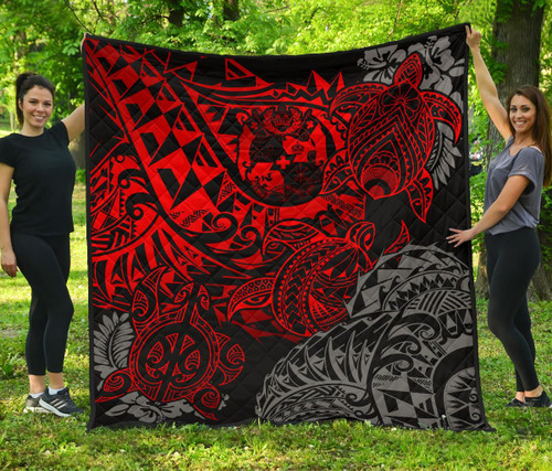 Tonga Polynesian Premium Quilt - Red Turtle Flowing 2