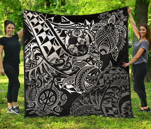 Tonga Polynesian Premium Quilt - White Turtle Flowing 2