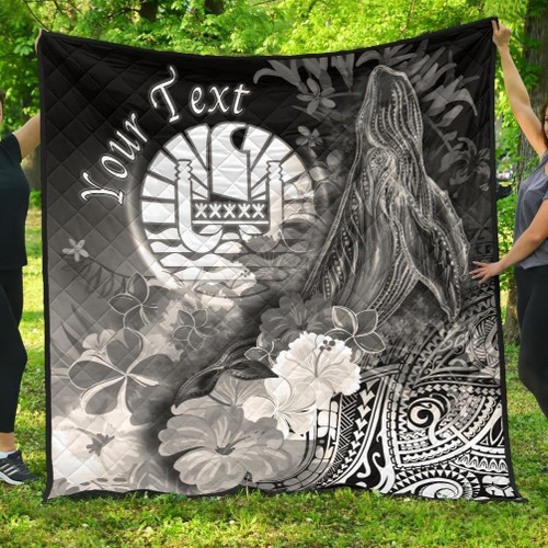 Tahiti Custom Personalised Premium Quilt - Humpback Whale with Tropical Flowers (White) 1