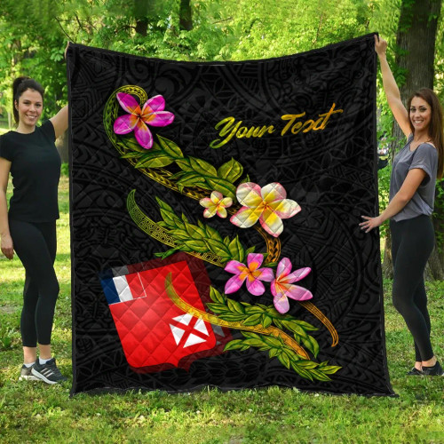 Wallis and Futuna Polynesian Custom Personalised Quilt - Plumeria Tribal 1