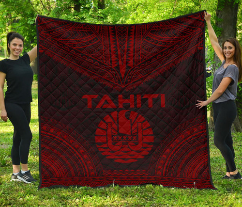 Tahiti Premium Quilt - Tahiti Flag Polynesian Chief Dark Red Version 1