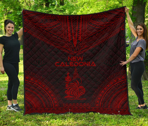 New Caledonia Premium Quilt - New Caledonia Coat Of Arms Polynesian Chief Dark Red Version 1