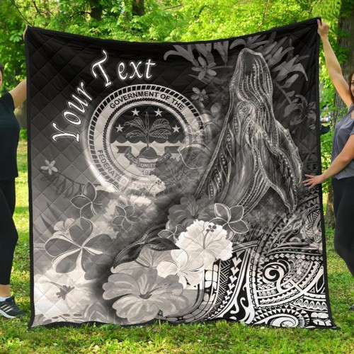 Federated States of Micronesia Custom Personalised Premium Quilts - Humpback Whale with Tropical Flowers (White) 1