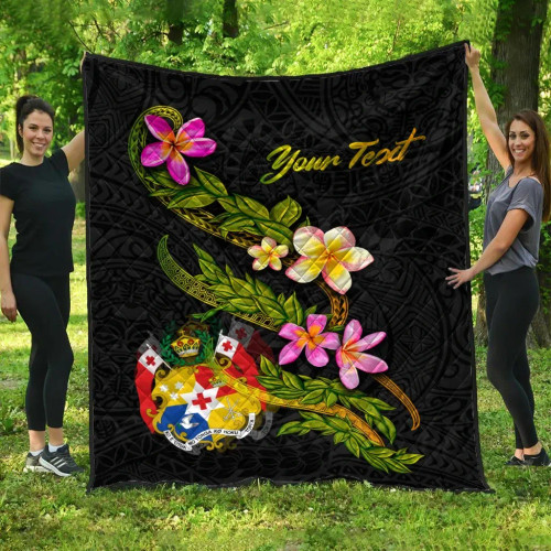 Tonga Polynesian Custom Personalised Quilt - Plumeria Tribal 1