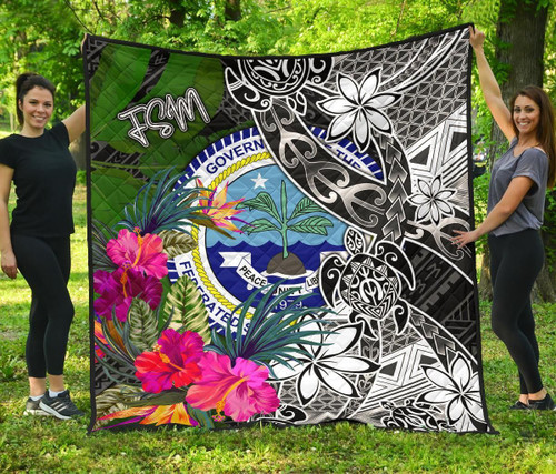 Federated States of Micronesia Premium Quilt - Turtle Plumeria Banana Leaf 1