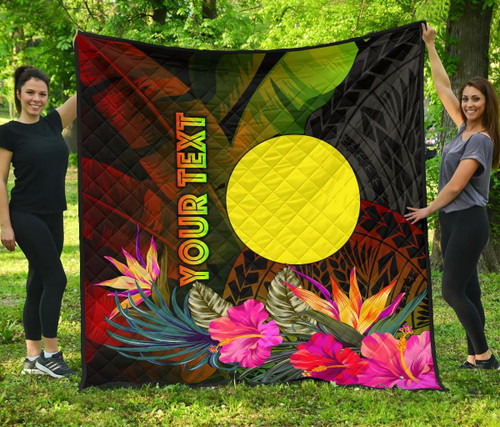 Palau Polynesian Personalised Premium Quilt -  Hibiscus and Banana Leaves 2