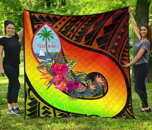 Guam Premium Quilt - Polynesian Hook And Hibiscus (Raggae) 2