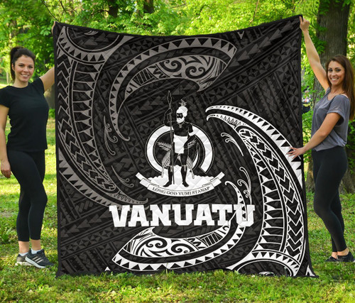 Vanuatu Polynesian Premium Quilt - White Tribal Wave 2
