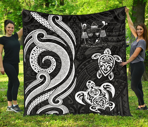 Fiji Polynesian Premium Quilt - White Tentacle Turtle Crest 1