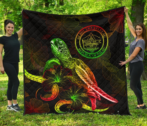 Palau Polynesian Premium Quilt - Turtle With Blooming Hibiscus Reggae 2