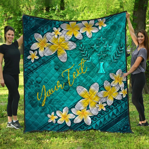 Kosrae Polynesian Custom Personalised Quilt - Plumeria With Blue Ocean 1