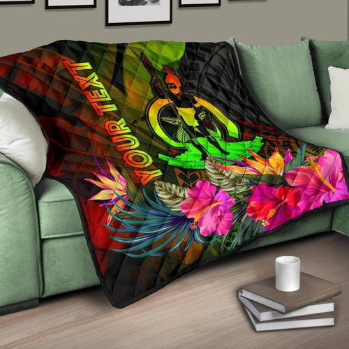 Vanuatu Polynesian Personalised Premium Quilt -  Hibiscus and Banana Leaves 1