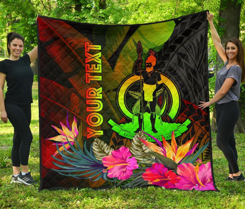 Vanuatu Polynesian Personalised Premium Quilt -  Hibiscus and Banana Leaves 2