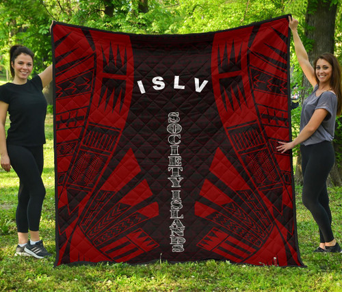 Society Islands Premium Quilt - Society Islands Flag Polynesian Red Tattoo 1