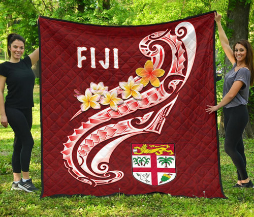 Fiji Premium Quilt - Fiji Seal  Polynesian Patterns Plumeria  (Red) 2
