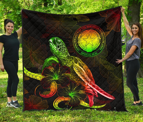 CNMI Polynesian Premium Quilt - Turtle With Blooming Hibiscus reggae 2