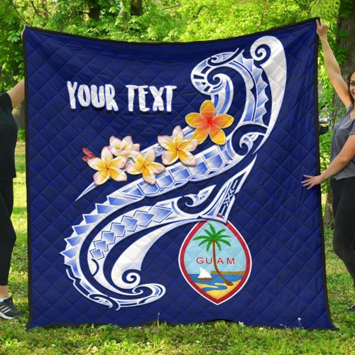 Guam Personalised Premium Quilt - Guam Seal Polynesian Patterns Plumeria (Blue) 2