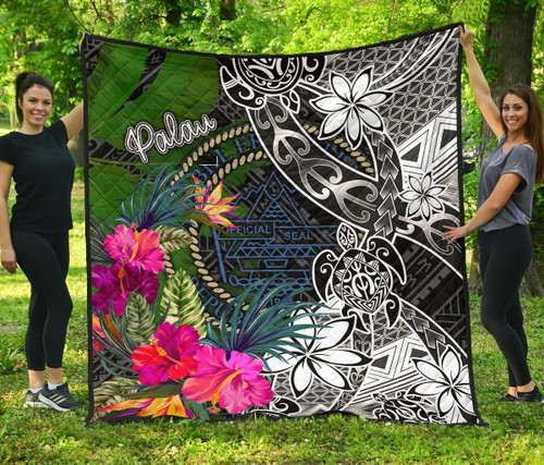 Palau Premium Quilt - Turtle Plumeria Banana Leaf Crest 1