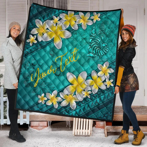 New Caledonia Polynesian Custom Personalised Quilt - Plumeria With Blue Ocean 1