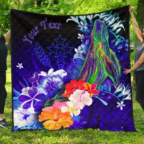 Kosrae Custom Personalised Premium Quilt - Humpback Whale with Tropical Flowers (Blue) 1