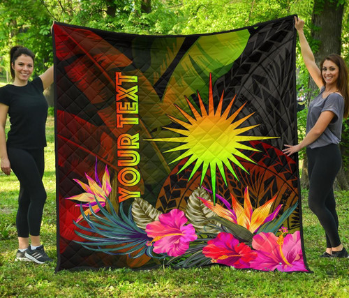 Marshall Islands Polynesian Personalised Premium Quilt -  Hibiscus and Banana Leaves 2