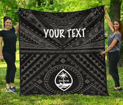 Guam Personalised Premium Quilt - Guam Seal With Polynesian Tattoo Style (Black) 6