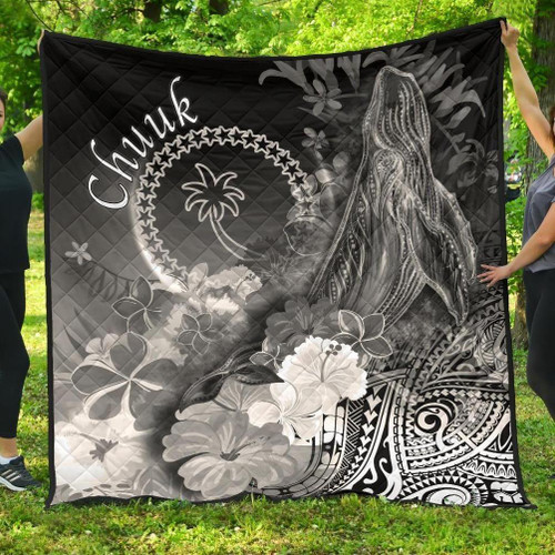 Chuuk Premium Quilt - Humpback Whale with Tropical Flowers (White) 1