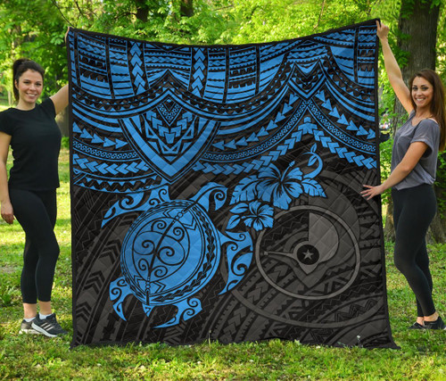 Yap Polynesian Premium Quilt - Blue Turtle 2