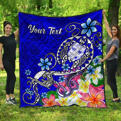 Fiji Custom Personalised Premium Quilt - Turtle Plumeria (Blue) 1