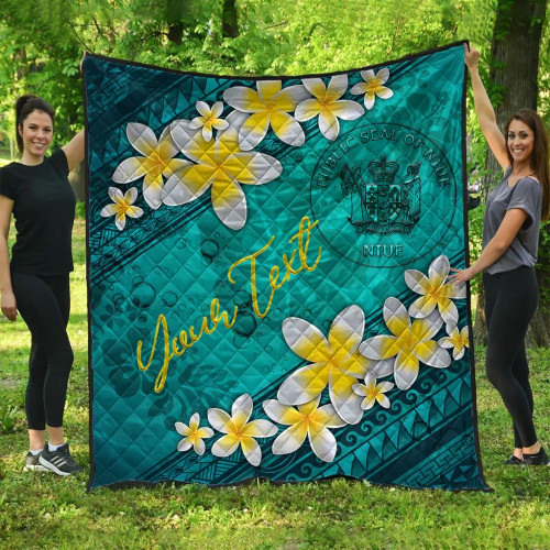 Niue Polynesian Custom Personalised Quilt - Plumeria With Blue Ocean 1