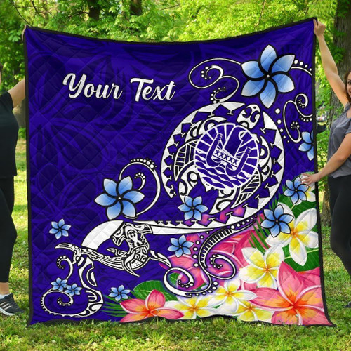 Tahiti Custom Personalised Premium Quilt - Turtle Plumeria (Blue) 1