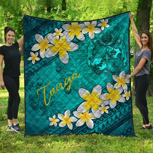 Tonga Polynesian Quilt - Plumeria With Blue Ocean 1