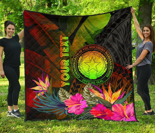 Northern Mariana Islands Personalised Premium Quilt - Hibiscus and Banana Leaves 2