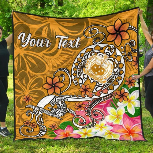 Samoa Custom Personalised Premium Quilt - Turtle Plumeria (Gold) 1