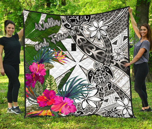 Wallis And Futuna Premium Quilt White - Turtle Plumeria Banana Leaf 1