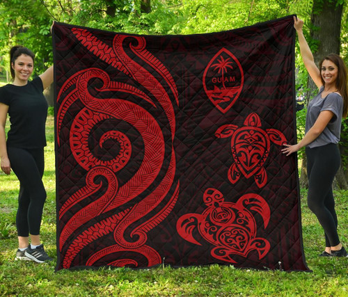 Guam Polynesian Premium Quilt - Red Tentacle Turtle 1