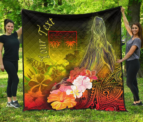 Fiji Custom Personalised Premium Quilt - Humpback Whale with Tropical Flowers (Yellow) 1