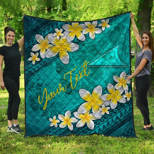 Tokelau Polynesian Custom Personalised Quilt - Plumeria With Blue Ocean 1
