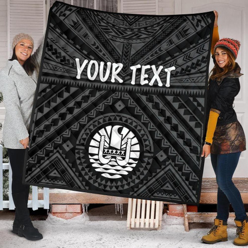 Tahiti Personalised Premium Quilt - Tahiti Seal In Polynesian Tattoo Style (Black) 1