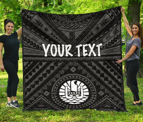 Tahiti Personalised Premium Quilt - Tahiti Seal In Polynesian Tattoo Style (Black) 2