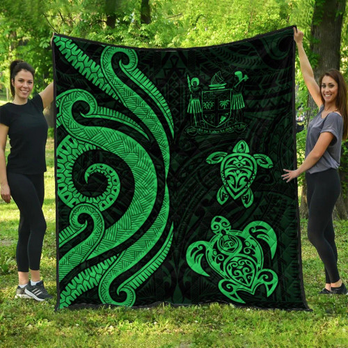 Fiji Polynesian Premium Quilt - Green Tentacle Turtle Crest 1
