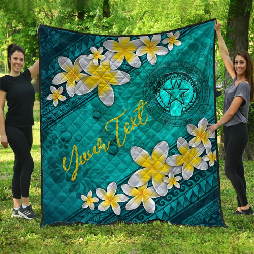 Northern Mariana Islands Polynesian Custom Personalised Quilt - Plumeria With Blue Ocean 1
