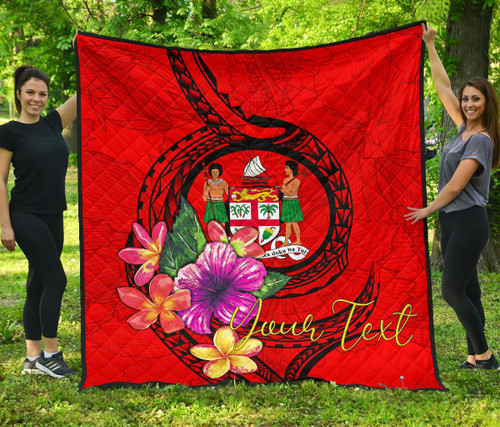 Fiji Polynesian Custom Personalised Premium Quilt - Floral With Seal Red 1