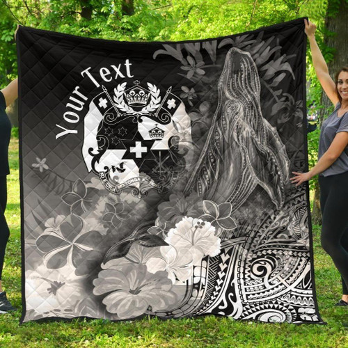 Tonga Custom Personalised Premium Quilt - Humpback Whale with Tropical Flowers (White) 1