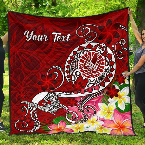 Tahiti Custom Personalised Premium Quilt - Turtle Plumeria (Red) 1