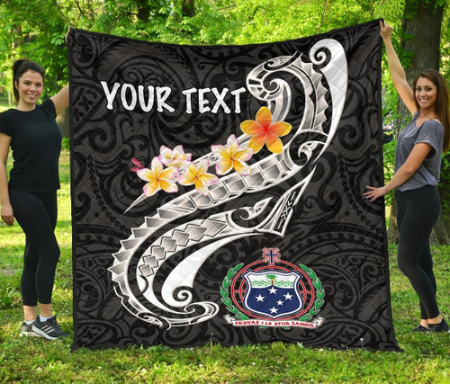 Samoa Custom Personalised Premium Quilt - Samoa Seal  Polynesian Patterns Plumeria (Black) 2