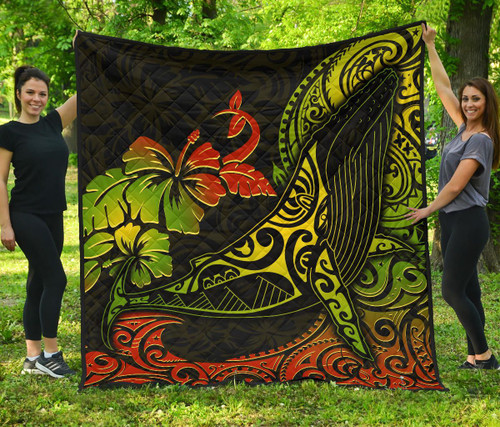 Hawaii Premium Quilt - Humpback Whale Hibiscus 2
